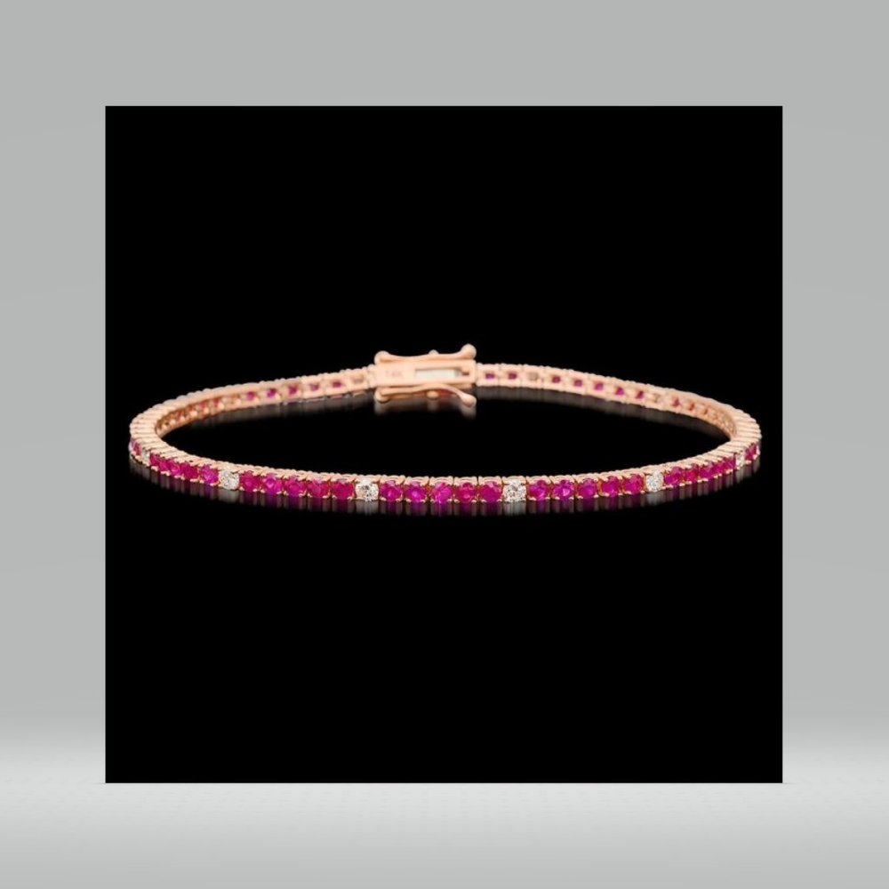 Elegant Rose Gold Ruby and Diamond Bracelet